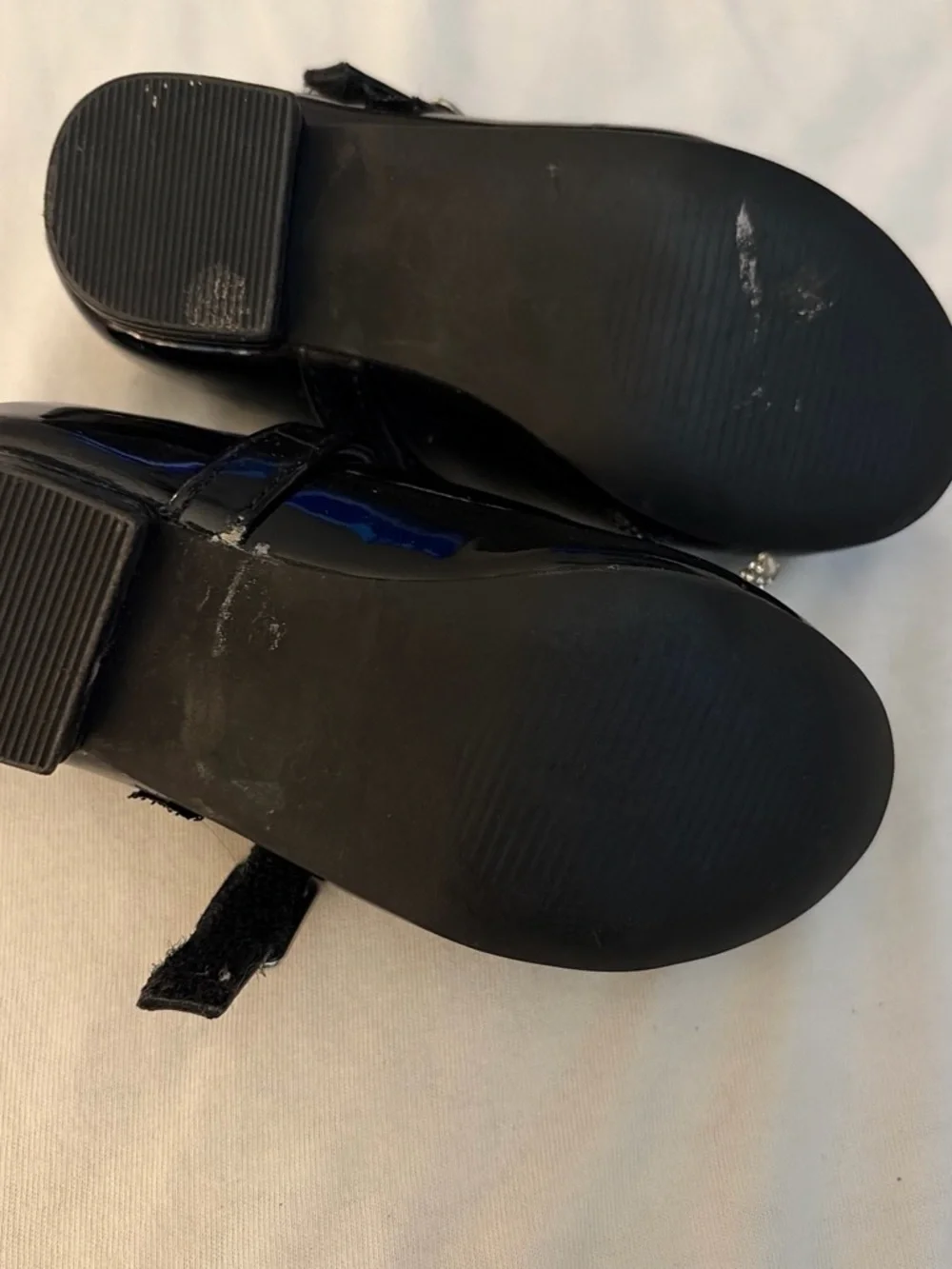 Nordstrom Black Patent Mary Janes with Crystal Bow Accents
